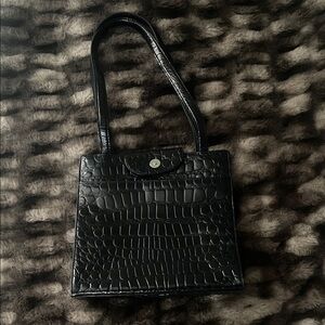 Valerie Stevens Black Faux Crocodile-Embossed Women's Bag